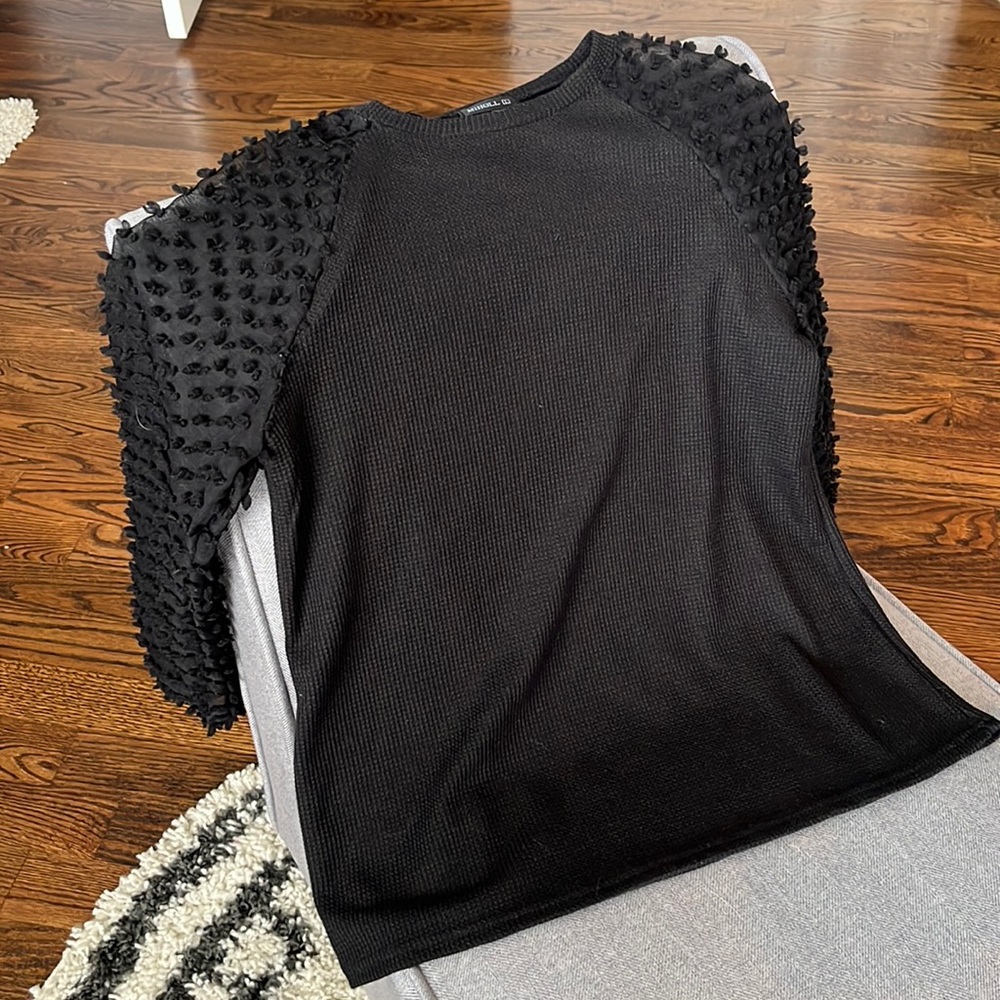 Black thermal shirt with lace/ see through sleeves. Never worn